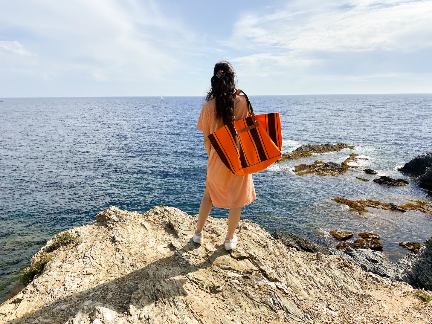 Cabas Monaco rayures orange marron