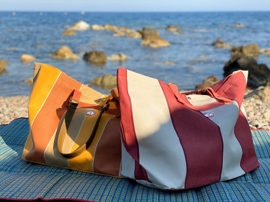 Cabas Monaco rayures jaune terracotta