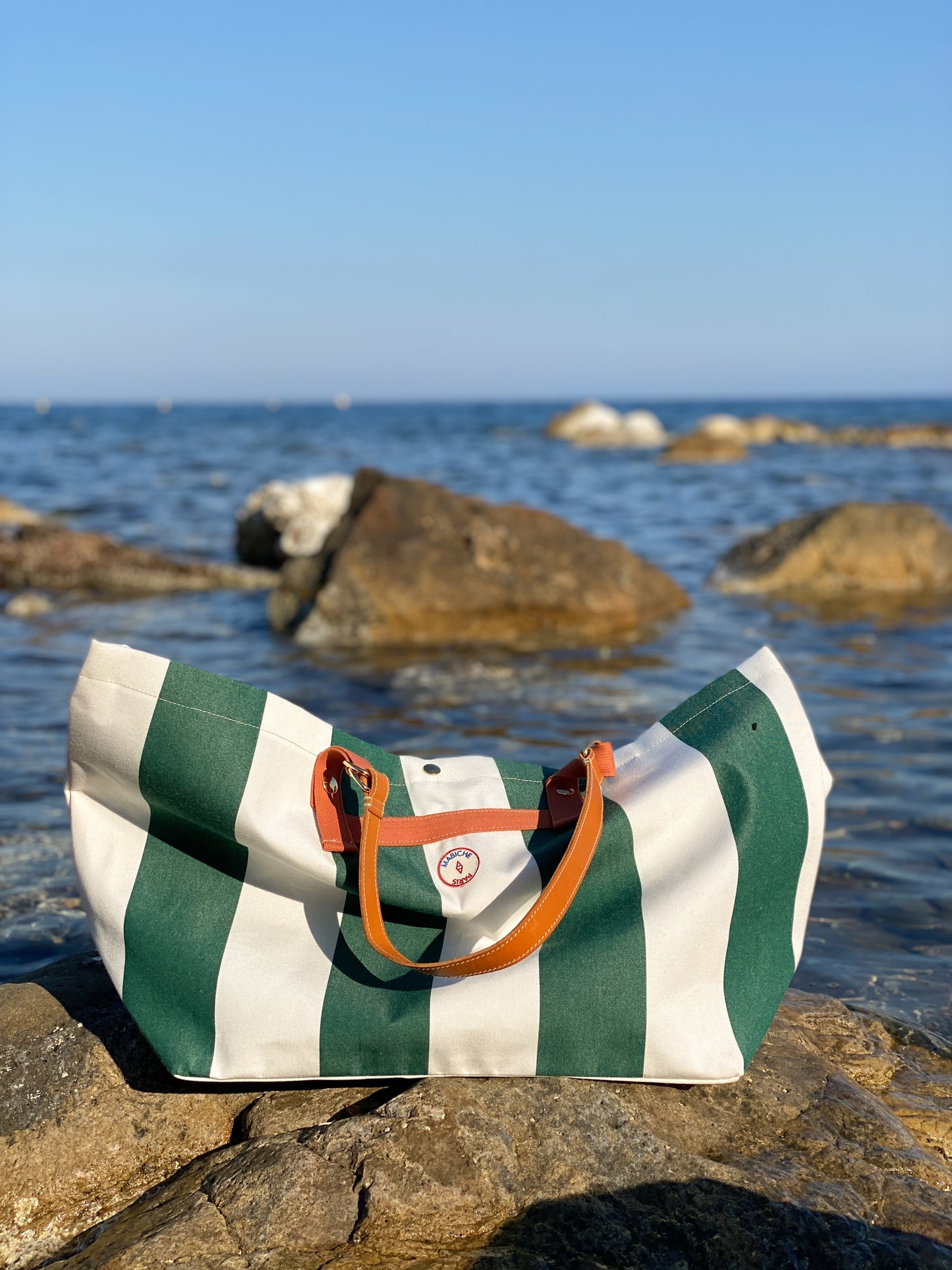 Cabas Monaco rayures blanc vert