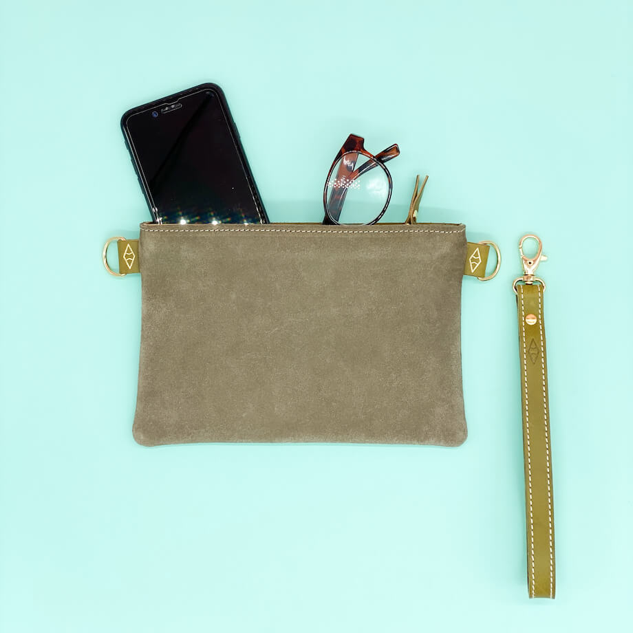Pochette Léo double anneaux Taupe