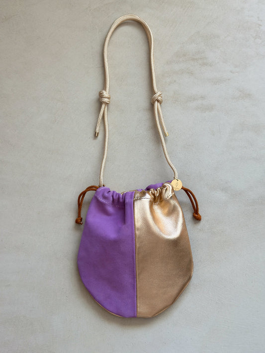 Bourse Le mignon cuir or et daim lilas