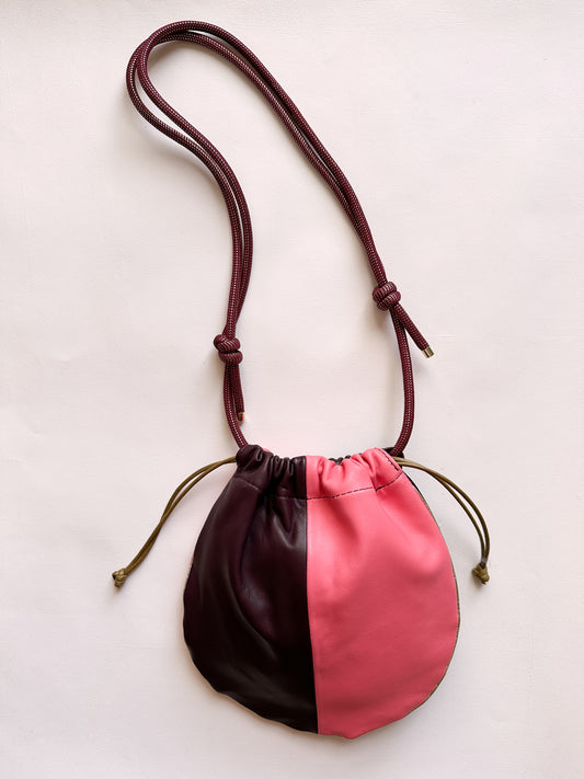 Bourse Le mignon cuir Corail et bordeaux